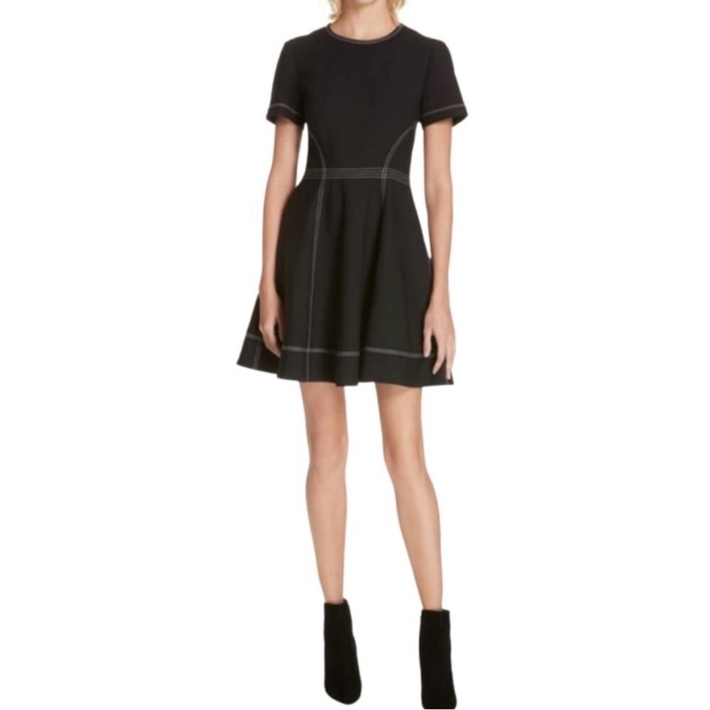 Cinq a Sept Bryce Black Contrast Stitch Mini Dress with White Stitching Size 4